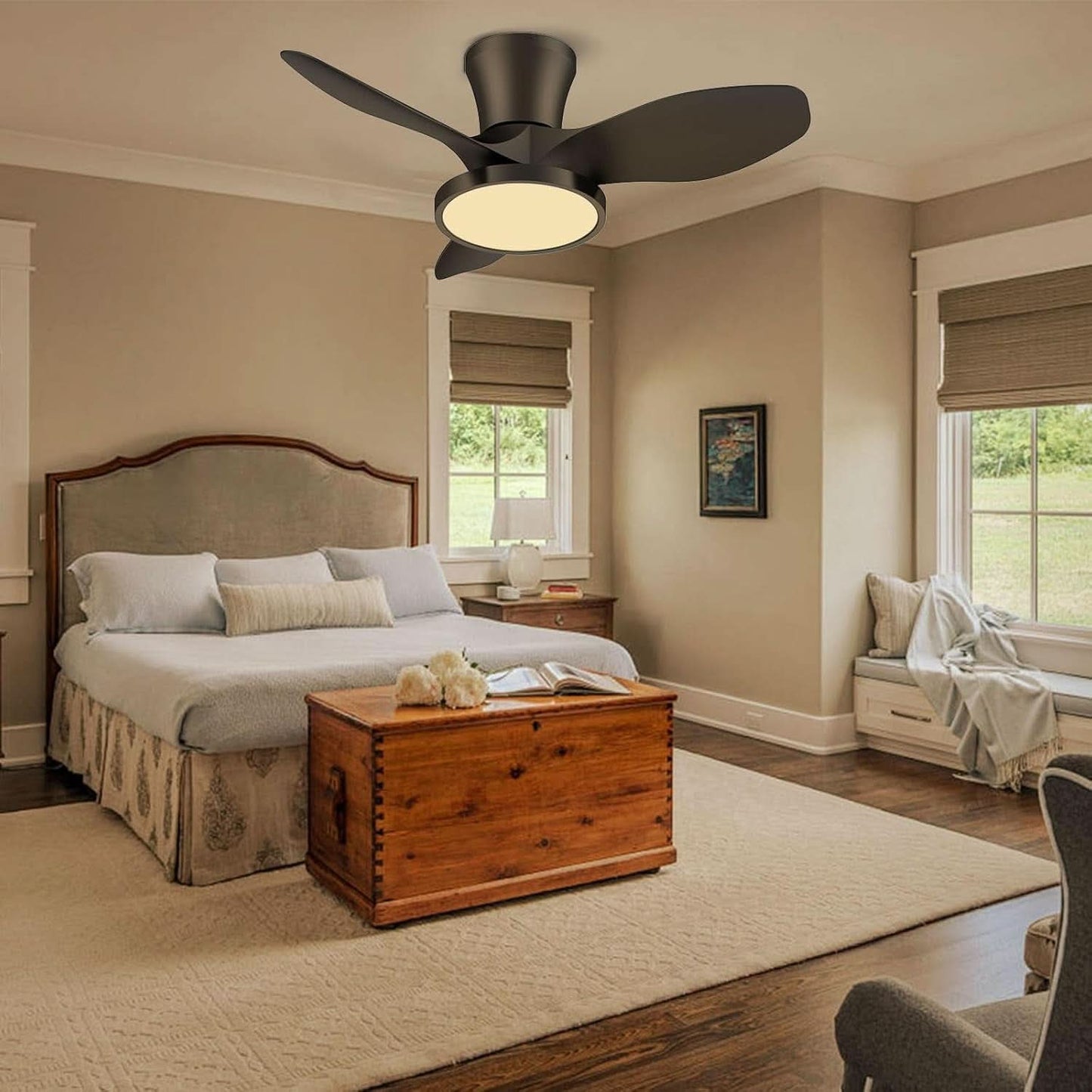32 Inch Quiet Ceiling Fan With LED Light And Remote