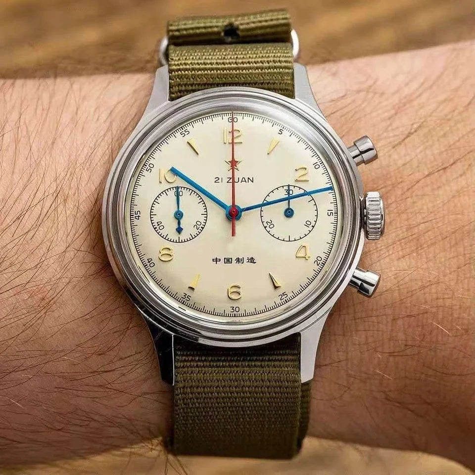 38Mm Men'S 1963 Chronograph Mechanical Watch Pilot with Seagull Movement ST1901 Air Force Aviation Sapphire Goose 40Mm
