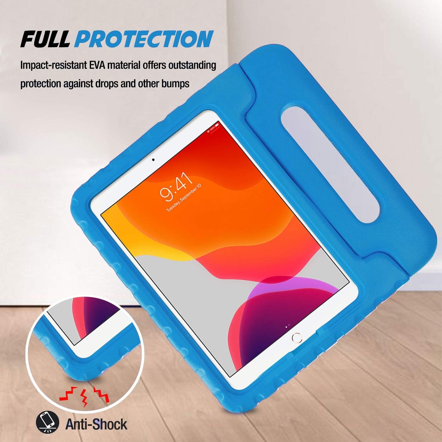 Kids Case for Ipad 9Th Generation/Ipad 8/Ipad 7, Ipad 10.2 Case 2021 2020 2019/Ipad Air 10.5/Ipad Pro 10.5 Kids Case, Shockproof Lightweight Case with Convertible Handle -Blue | 2021, 2020, 2019, Shockproof, Blue