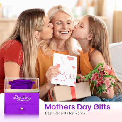 Preserved Real Rose with Heart Necklace, Eternal Flowers I Love You Gifts for Mom Grandma Wife Girlfriend on Mothers Day, Christmas, Valentines, Anniversary, Birthday Gifts for Women, Purple
