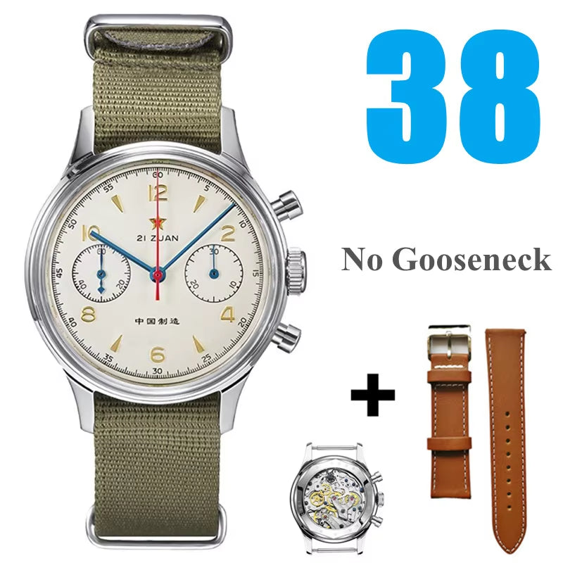 38Mm Men'S 1963 Chronograph Mechanical Watch Pilot with Seagull Movement ST1901 Air Force Aviation Sapphire Goose 40Mm