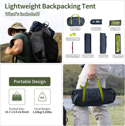 Backpacking Tent for 1 Person Camping Hiking Lightweight Waterproof One Person Tent with Footprint