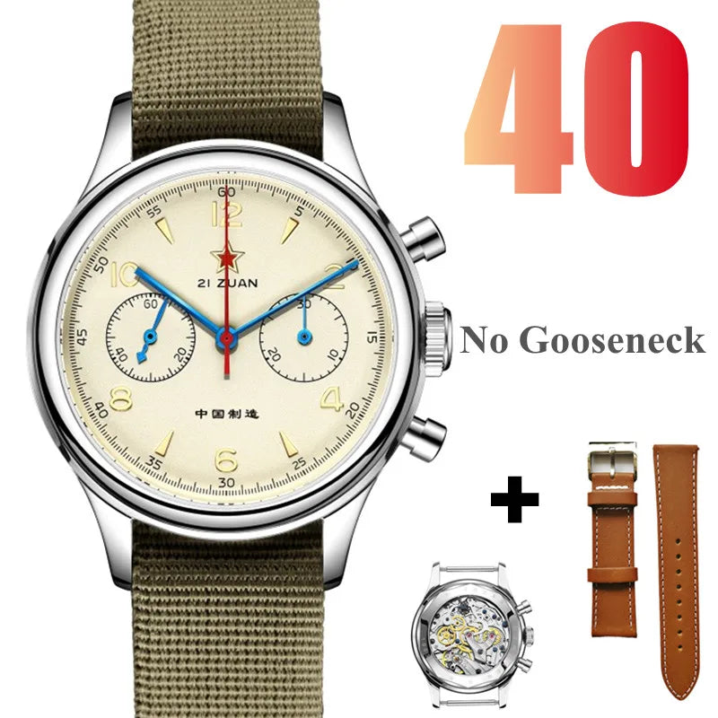 38Mm Men'S 1963 Chronograph Mechanical Watch Pilot with Seagull Movement ST1901 Air Force Aviation Sapphire Goose 40Mm