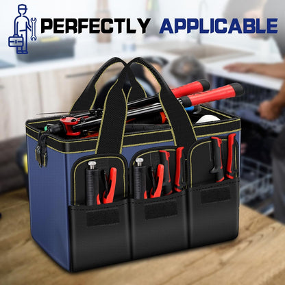 14 Inch Tool Bag,Wide Mouth Tool Bags for Men,Tools Organizer for Home Repairs,Garage Storage,Professional Work,Portable Small Toolbags