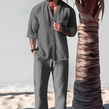 Men’S Linen Two-Piece Shirt and Relaxed Trousers Set
