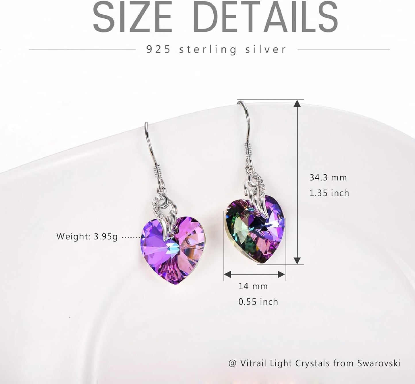 Austrian Crystal Heart Dangle Earrings Sterling Silver Heart Earrings Christmas Birthday Anniversary Jewelry Gifts for Women Wife