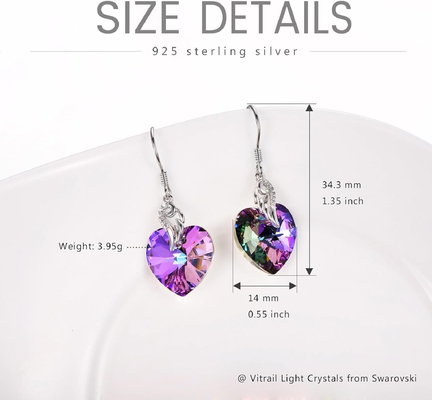 Austrian Crystal Heart Dangle Earrings Sterling Silver Heart Earrings Christmas Birthday Anniversary Jewelry Gifts for Women Wife