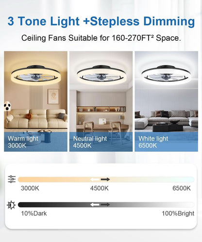 20 Inch Bladeless Ceiling Fan With Remote And Light