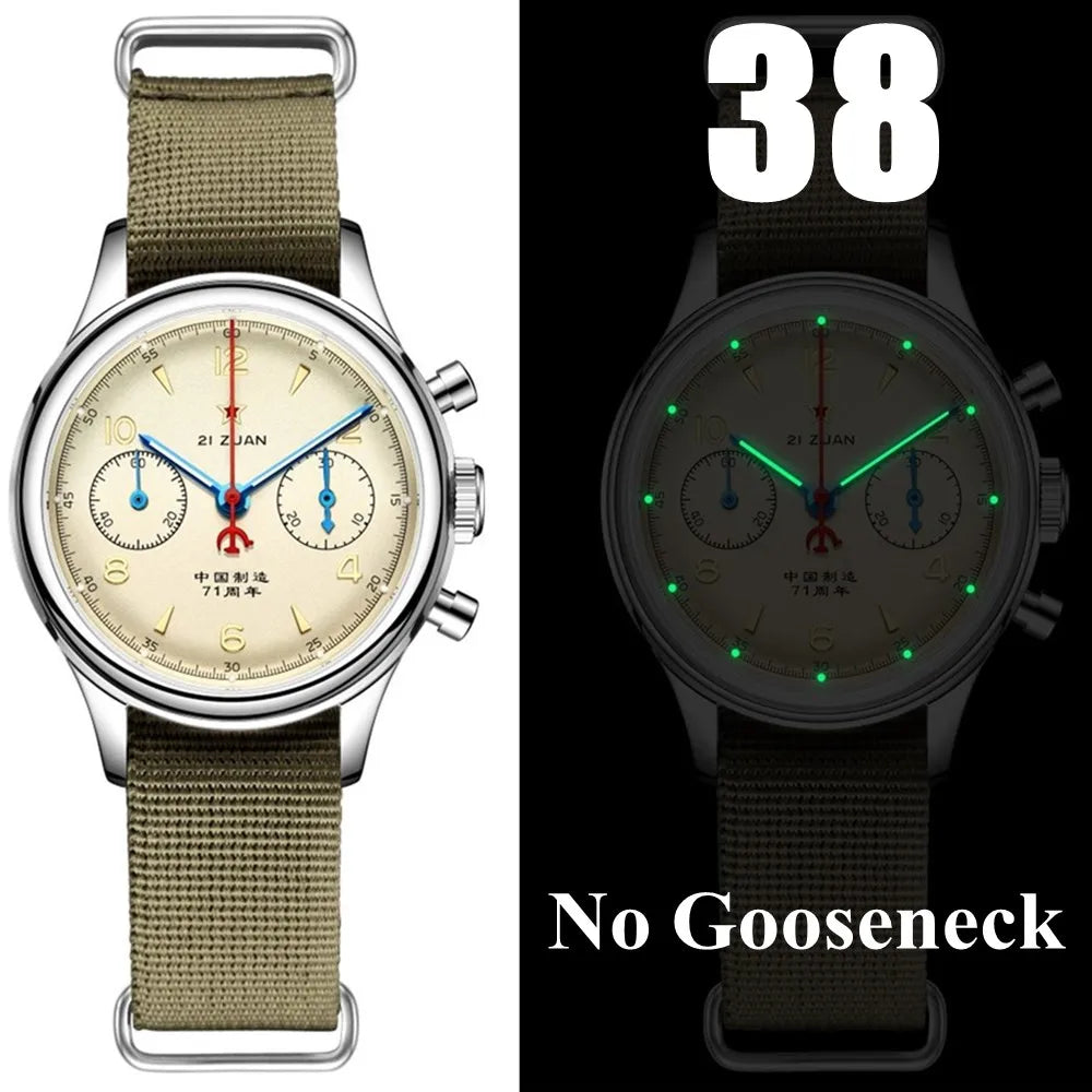 38Mm Men'S 1963 Chronograph Mechanical Watch Pilot with Seagull Movement ST1901 Air Force Aviation Sapphire Goose 40Mm