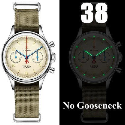 38Mm Men'S 1963 Chronograph Mechanical Watch Pilot with Seagull Movement ST1901 Air Force Aviation Sapphire Goose 40Mm