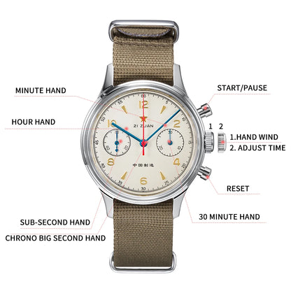 38Mm Men'S 1963 Chronograph Mechanical Watch Pilot with Seagull Movement ST1901 Air Force Aviation Sapphire Goose 40Mm