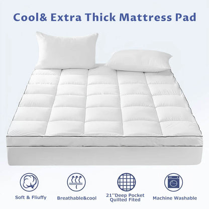 Extra Thick Mattress Topper – Soft, Cooling & Breathable (Multiple Sizes & Colors)