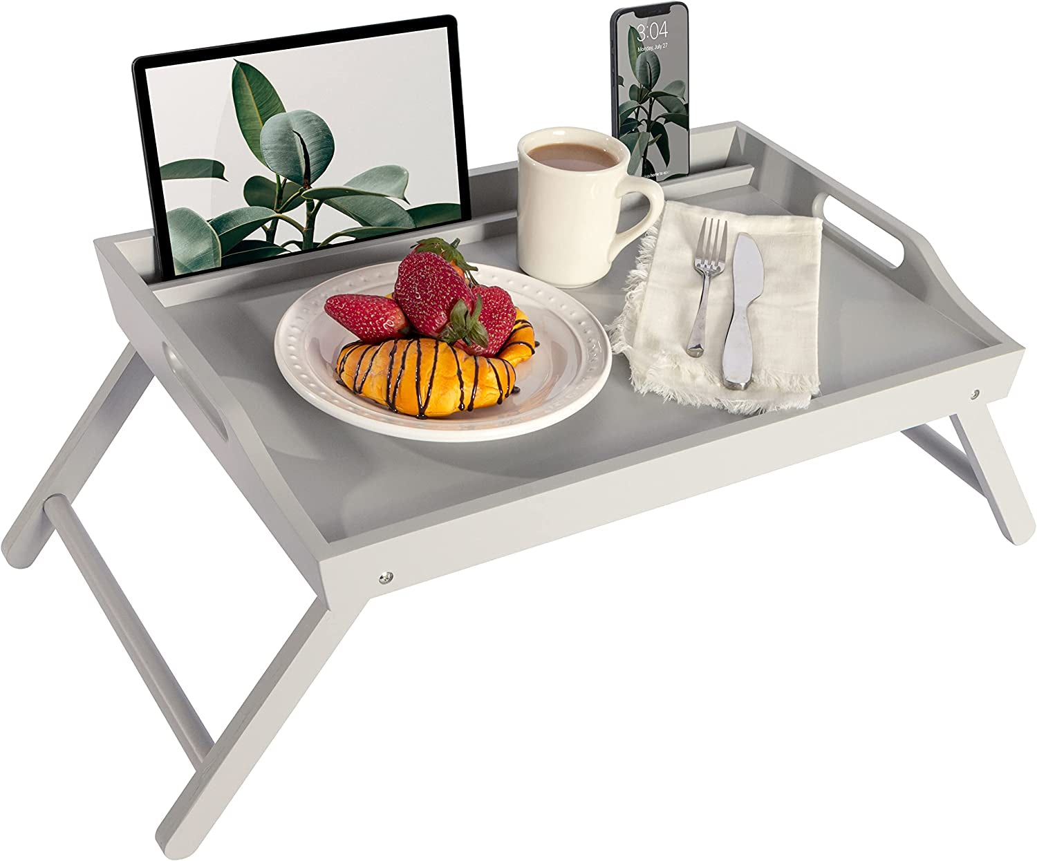 Wood Bed Tray with Phone Holder, Extra Large Lap Desk for Laptops up to 17.3 Inches – Gray – Style No. 78105