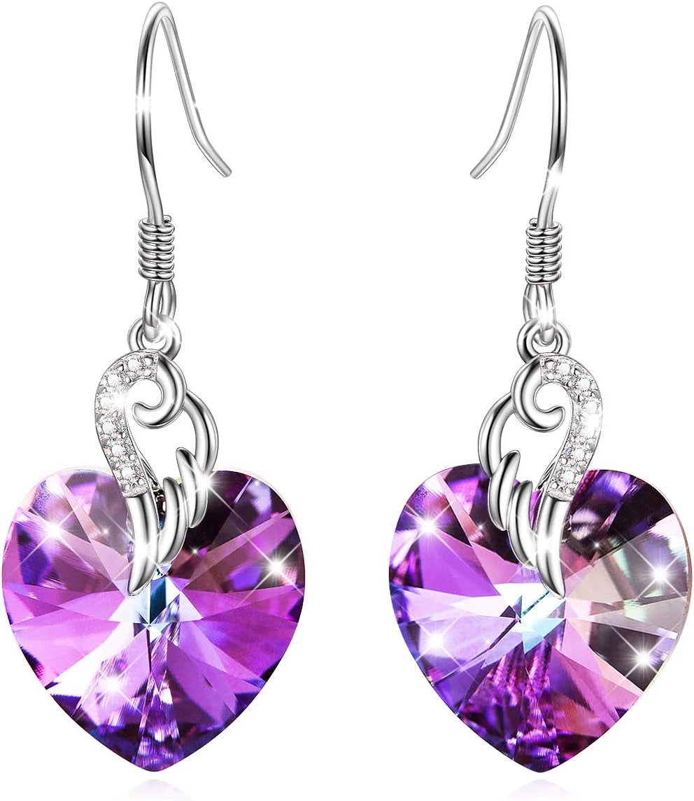 Austrian Crystal Heart Dangle Earrings Sterling Silver Heart Earrings Christmas Birthday Anniversary Jewelry Gifts for Women Wife