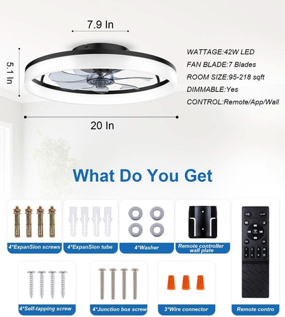 20 Inch Bladeless Ceiling Fan With Remote And Light