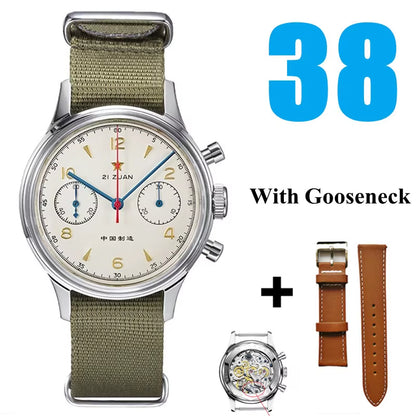 38Mm Men'S 1963 Chronograph Mechanical Watch Pilot with Seagull Movement ST1901 Air Force Aviation Sapphire Goose 40Mm