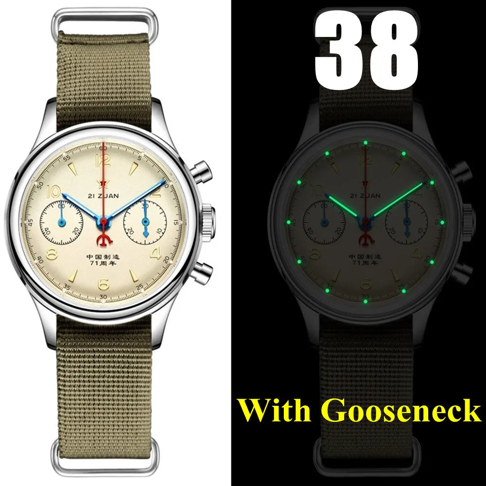 38Mm Men'S 1963 Chronograph Mechanical Watch Pilot with Seagull Movement ST1901 Air Force Aviation Sapphire Goose 40Mm