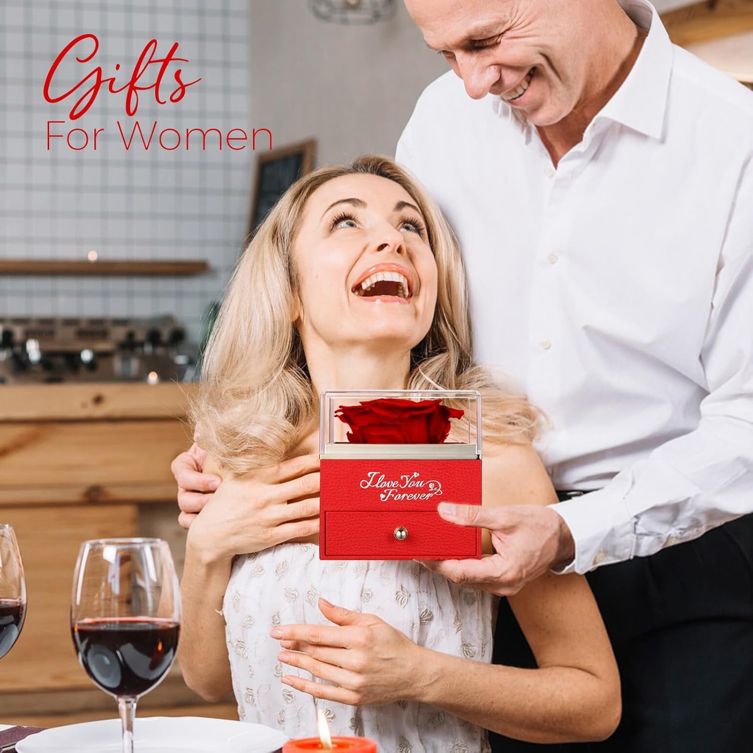 Preserved Real Red Rose with Angle Wings Necklace, Anniversary Birthday Gifts for Women, Wife Girlfriend Mom Gift Ideas for Christmas Mother'S Day Valentine'S Day, I Love You Gifts for Her