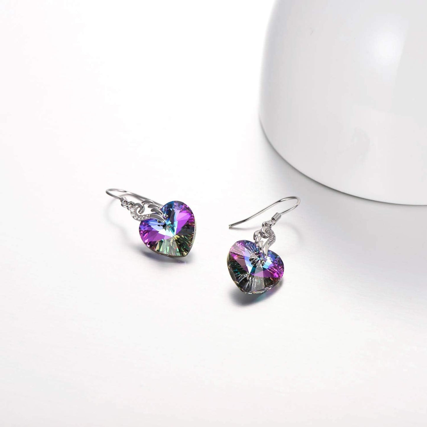 Austrian Crystal Heart Dangle Earrings Sterling Silver Heart Earrings Christmas Birthday Anniversary Jewelry Gifts for Women Wife