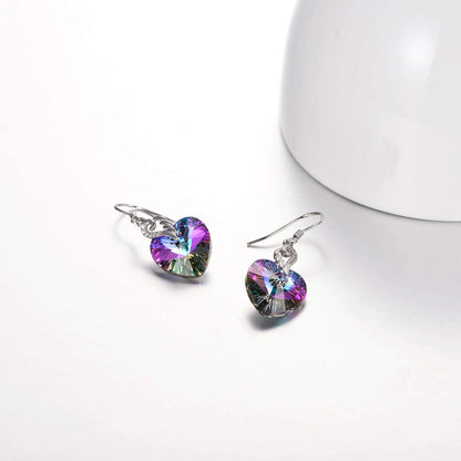 Austrian Crystal Heart Dangle Earrings Sterling Silver Heart Earrings Christmas Birthday Anniversary Jewelry Gifts for Women Wife