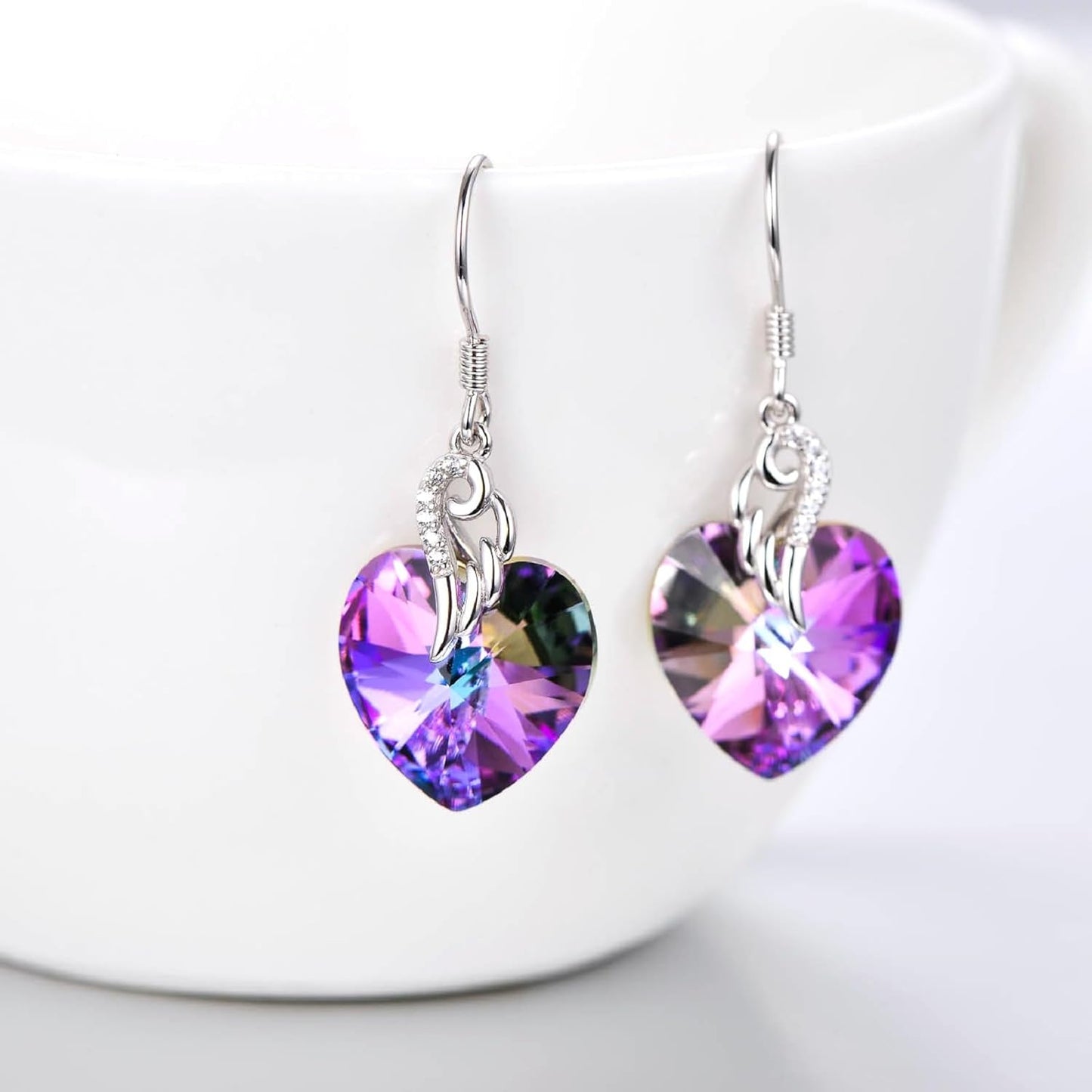 Austrian Crystal Heart Dangle Earrings Sterling Silver Heart Earrings Christmas Birthday Anniversary Jewelry Gifts for Women Wife