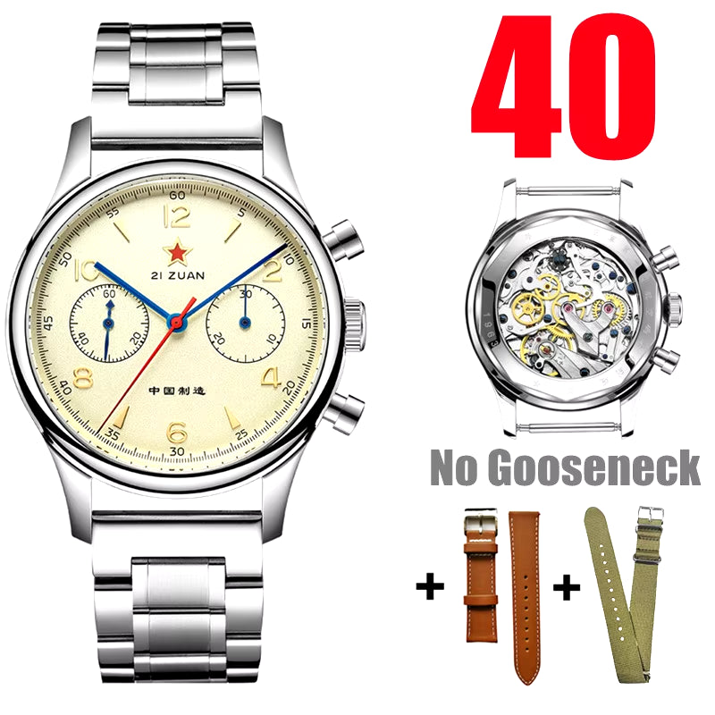 38Mm Men'S 1963 Chronograph Mechanical Watch Pilot with Seagull Movement ST1901 Air Force Aviation Sapphire Goose 40Mm
