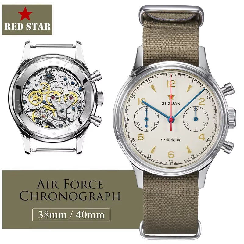 38Mm Men'S 1963 Chronograph Mechanical Watch Pilot with Seagull Movement ST1901 Air Force Aviation Sapphire Goose 40Mm