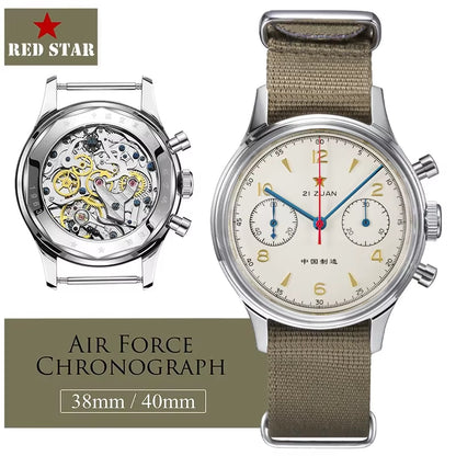 38Mm Men'S 1963 Chronograph Mechanical Watch Pilot with Seagull Movement ST1901 Air Force Aviation Sapphire Goose 40Mm