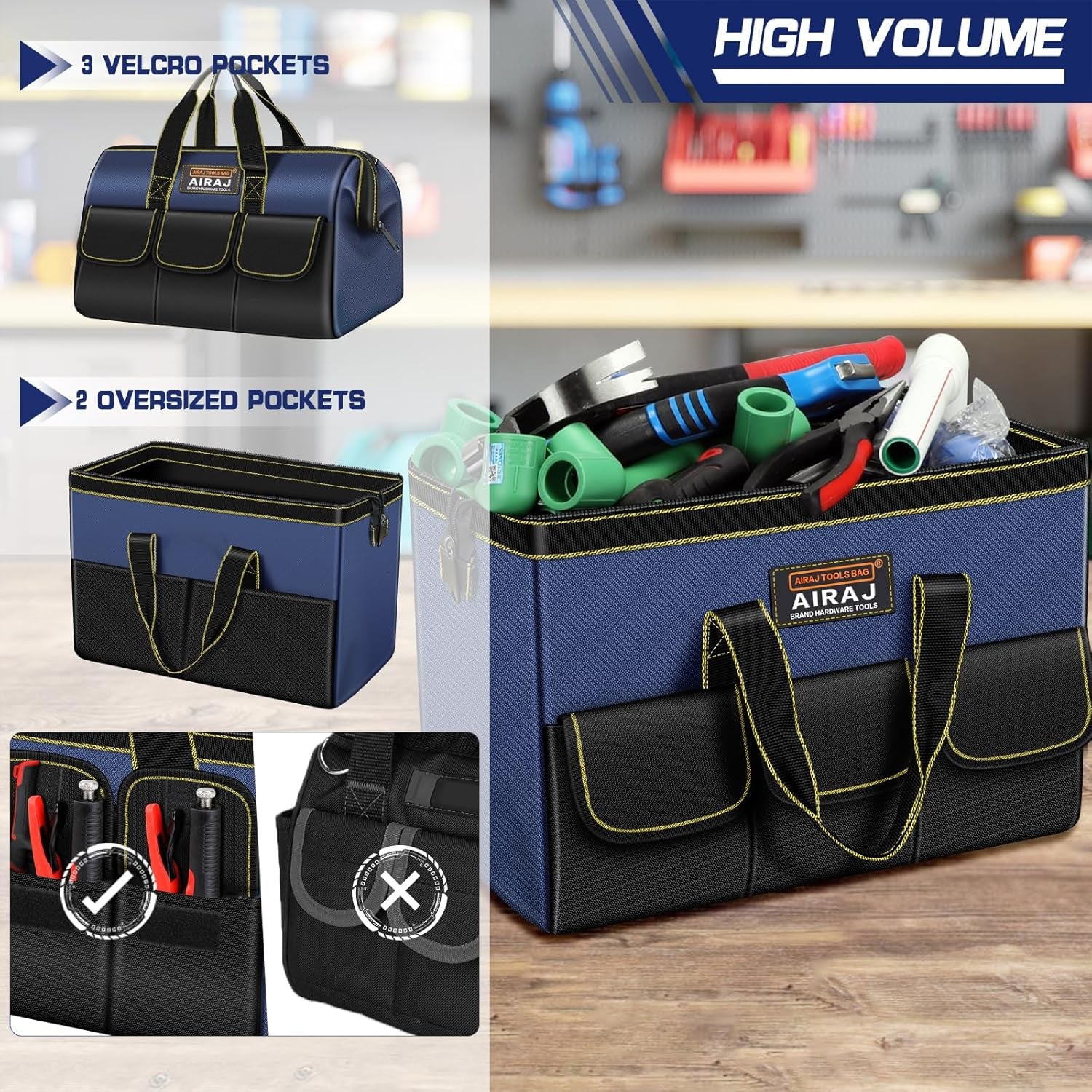 14 Inch Tool Bag,Wide Mouth Tool Bags for Men,Tools Organizer for Home Repairs,Garage Storage,Professional Work,Portable Small Toolbags