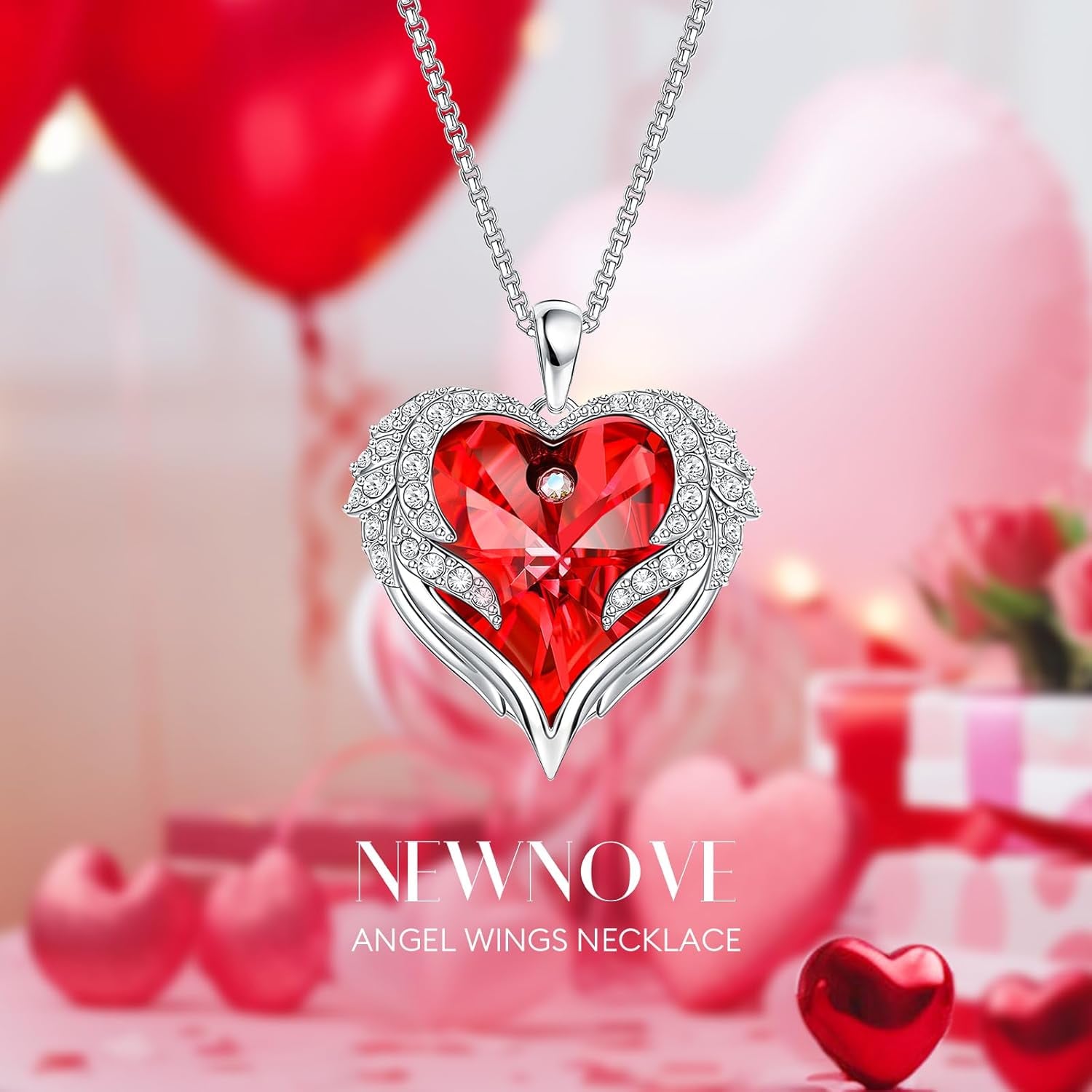 Preserved Real Red Rose with Angle Wings Necklace, Anniversary Birthday Gifts for Women, Wife Girlfriend Mom Gift Ideas for Christmas Mother'S Day Valentine'S Day, I Love You Gifts for Her