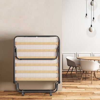 Portable Folding Bed with Memory Foam Mattress and Sturdy Metal Frame Made in Italy-Beige
